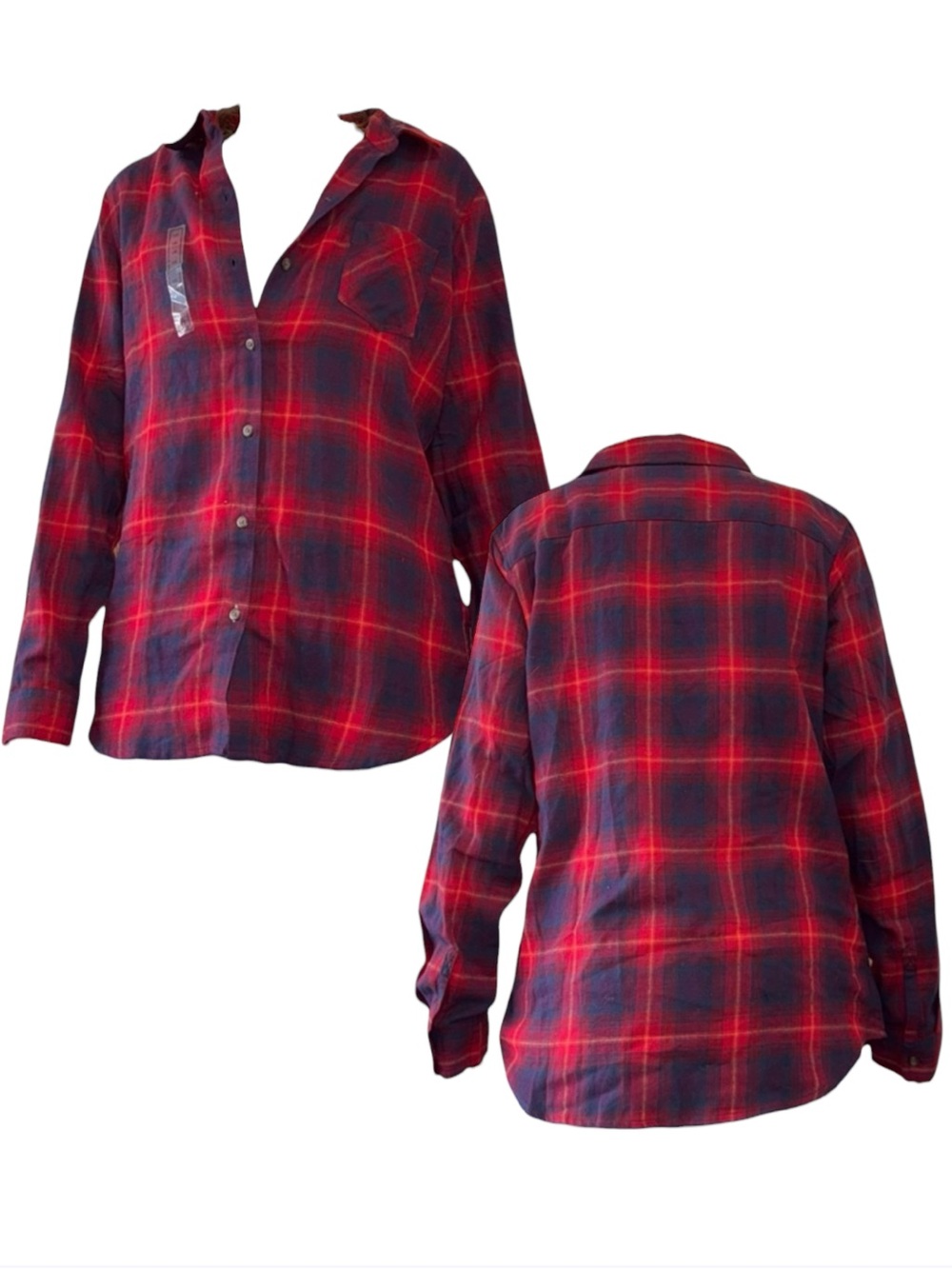 Field & Stream Red and Navy Plaid Button-Down Shirt